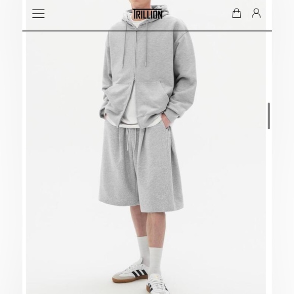 Trillion Side Tuck Sweat Bermuda Pants (Grey/Black/unisex/one size) - Picture 2 of 4